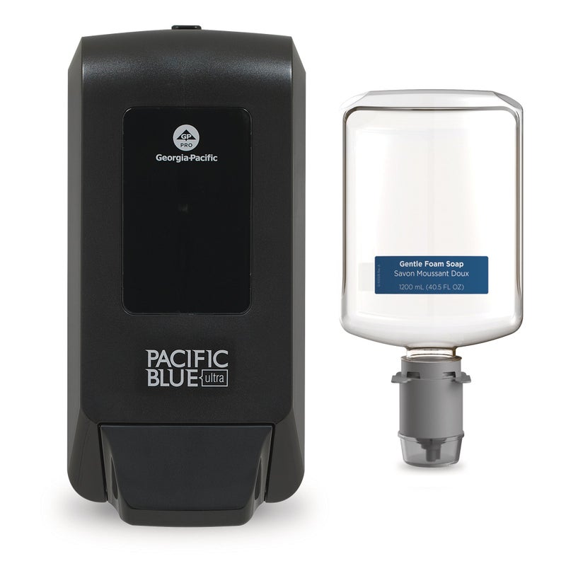 Georgia-Pacific (5305714) Pacific Blue Ultra Manual Push Soap Dispenser with Gentle Foam Hand Soap Refill Starter Kit - Image 1